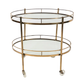 MID CENTURY MODERN OVAL TWO TIER BAR CART WITH MILK GLASS SHELVES