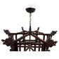CHINESE CARVED HARDWOOD THREE LIGHT LANTERN WITH DRAGON DETAIL