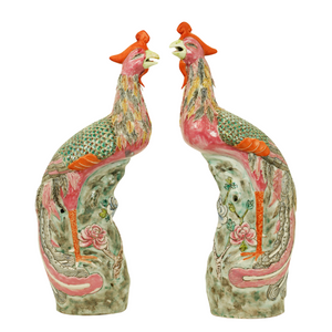 PAIR OF FAMILLE ROSE ENAMEL PHOENIX BIRDS
