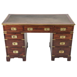 VINTAGE MING STYLE MAHOGANY AND BRASS CAMPAIN STYLE DESK