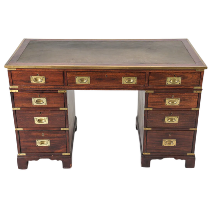 VINTAGE MING STYLE MAHOGANY AND BRASS CAMPAIN STYLE DESK
