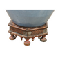 LARGE PALE BLUE JARDINERE ON CARVED WOOD STAND