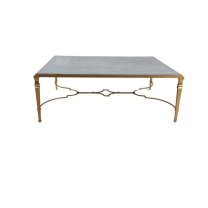 LINEN WRAPPED GILT WROUGHT IRON COFFEE TABLE