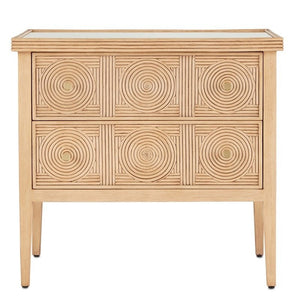 RATTAN AND PENCIL REED CHEST OF DRAWERS WITH GLASS TOP AND BRASS PULLS