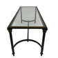 VINTAGE NARROW METAL NEOCLASSICAL GLASS TOP COFFEE TABLE