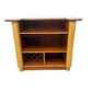 MID CENTURY MODERN WOVEN RATTAN AND BAMBOO BAR WITH TWO  BAR STOOLS