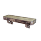 ANTIQUED MIRROR WALL MOUNT CONSOLE WITH DRAWERS AND SILVERED SCROLL SUPPORTS