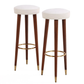 MID CENTURY MAHOGANY BAR WITH BRASS ACCENTS, PARCHMENT TOP, AND TWO UPHOLSTERED STOOLS
