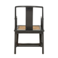 EBONIZED CARVED CHINOISERIE ARMCHAIR WITH WOVEN SEAT