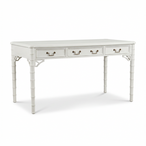 SHELL WHITE THREE DRAWER DESK WITH BAMBOO INSPIRED LEGS