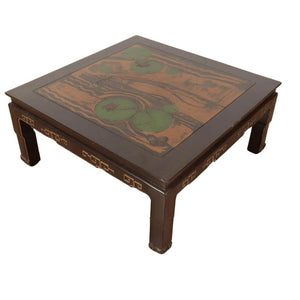 CHINESE EBONIZED AND GILT POND SCENE COFFEE TABLE