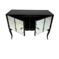 PAIR OF TWO DOOR BLACK GLASS AND MIRROR CABINETS WITH CABRIOLE LEGS