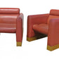 PAIR OF RED VINYL UPHOLSTERED KARL SPRINGER STYLE CLUB CHAIRS