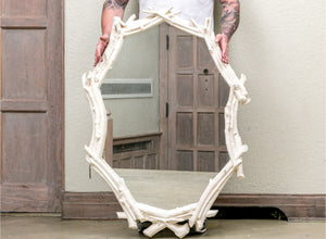 IVORY WHITE PAINTED FAUX BOIS MIRROR