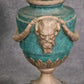 PAIR OF VERDIGRIS AND METAL GARDEN URNS