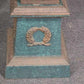 PAIR OF VERDIGRIS AND METAL GARDEN URNS