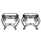 A PAIR OF IRON CONSOLES WITH STONE TOP