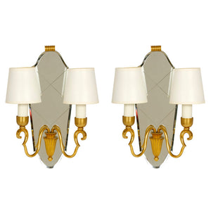 A PAIR OF MIRROR BACK SHAPED SCONCES