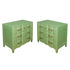 A PAIR OF PAINTED GREEN FRENCH PROVINCIAL CHESTS