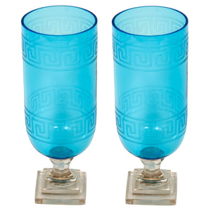 A PAIR OF TURQUOISE GREEK KEY HURRICANES