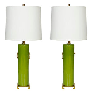 APPLE GREEN CHINESE LAMPS WITH BRASS FITTINGS