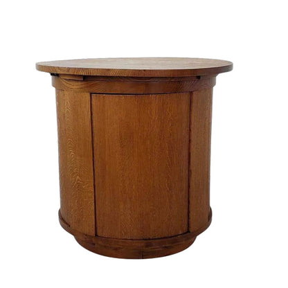 VINTAGE 1940'S ROUND FRENCH OAK BAR WITH HIDDEN STORAGE