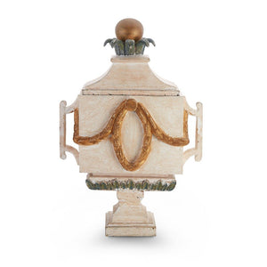 TRIUMP PAINTED WOOD URN WITH DECORATIVE LID