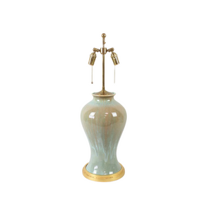 JOHN BOONE CELADON AND TAUPE GLAZE CERAMIC LAMP