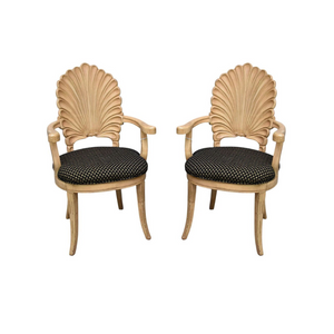 PAIR OF WOOD CARVED SHELL MOTIF ARMCHAIRS
