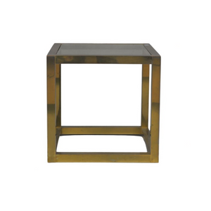 MASTERCRAFT BRASS  AND GLASS CUBE SIDE TABLE