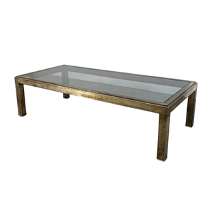 VINTAGE STEEL COFFEE TABLE WITH GLASS TOP