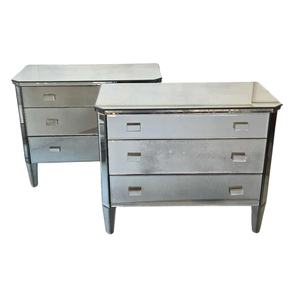 PAIR OF HOLLYWOOD REGENCY STYLE THREE DRAWER MIRRORED DRESSERS