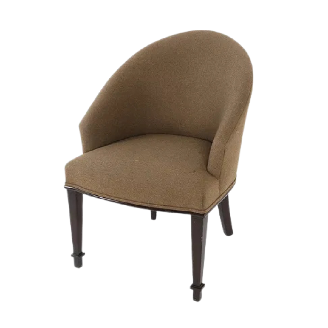 SINGLE SHAPED AND UPHOLSTERED CHAIR WITH DARK WOOD LEGS