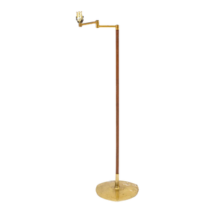 BRASS AND WALNUT SWING ARM FLOOR LAMP