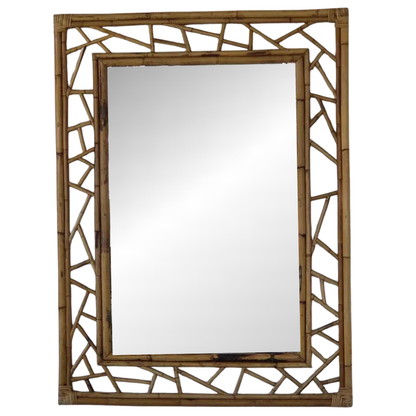 MODERN ORGANIC RATTAN AND BAMBOO WALL MIRROR