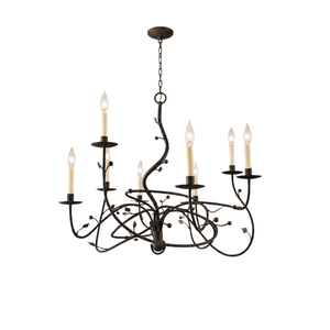 HANDCRAFTED WROUGHT IRON EIGHT LIGHT CHANDELIER WITH VINE DETAIL