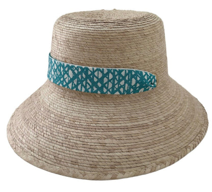 Clematis Bucket Hat - Meg Braff Designs "Picwic Stripe" Fabric Ribbon - Turquoise