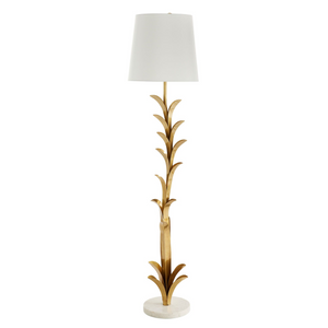 BRASS LAYERED LEAF FLOOR LAMP WITH WHITE MARBLE BASE