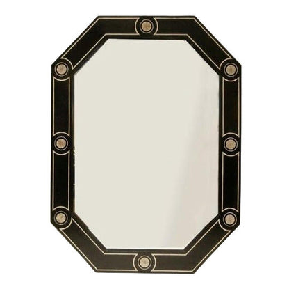 EBONIZED WOOD AND BONE INLAY LARGE OCTAGONAL MIRROR