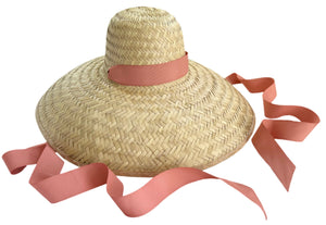 Geranium Sun Hat - Long Coral Grosgrain Ribbon