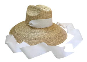 Hollyhock Sun Hat - White Long Grosgrain Ribbon