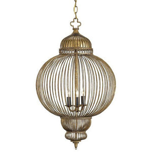 GILT WROUGHT IRON THREE LIGHT CHANDELIER