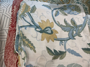 BLUE AND GREEN FLORAL THROW PILLOW.