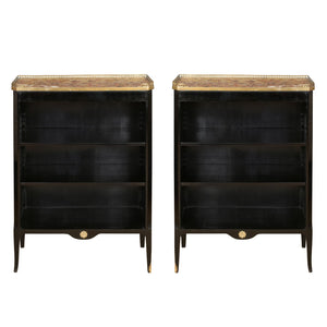 PAIR OF MARBLE TOP BOOKCASES WITH BRASS GALLERY AND MOUNTINGS