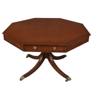 REGENCY STYLE MAHOGANY LEATHER TOP OCTAGONAL PEDESTAL TABLE