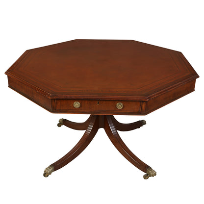 REGENCY STYLE MAHOGANY LEATHER TOP OCTAGONAL PEDESTAL TABLE