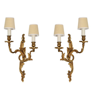 PAIR OF ROCOCO GILT BRONZE TWO ARM WALL SCONCES