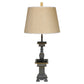 PAIR OF PEWTER CHINOISERIE LAMPS WITH BRASS DETAIL