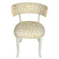 SET OF FOUR WHITE PAINTED KLISMOS CHAIRS WITH YELLOW LES TOUCHES FABRIC