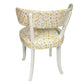 SET OF FOUR WHITE PAINTED KLISMOS CHAIRS WITH YELLOW LES TOUCHES FABRIC